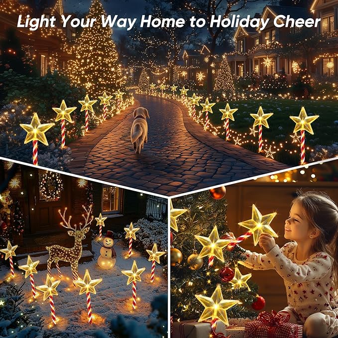 Solar Christmas Lights Outdoor Waterproof: 8 Pack Star Solar Christmas Decorations Outdoor with 8 Modes, Solar | Lumora