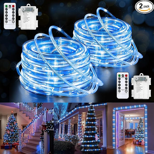 Jnaurb 2-Pack Battery Operated Rope Lights for Outside, Total 66FT 200LED 8 Modes Battery Operated String Lights | Lumora