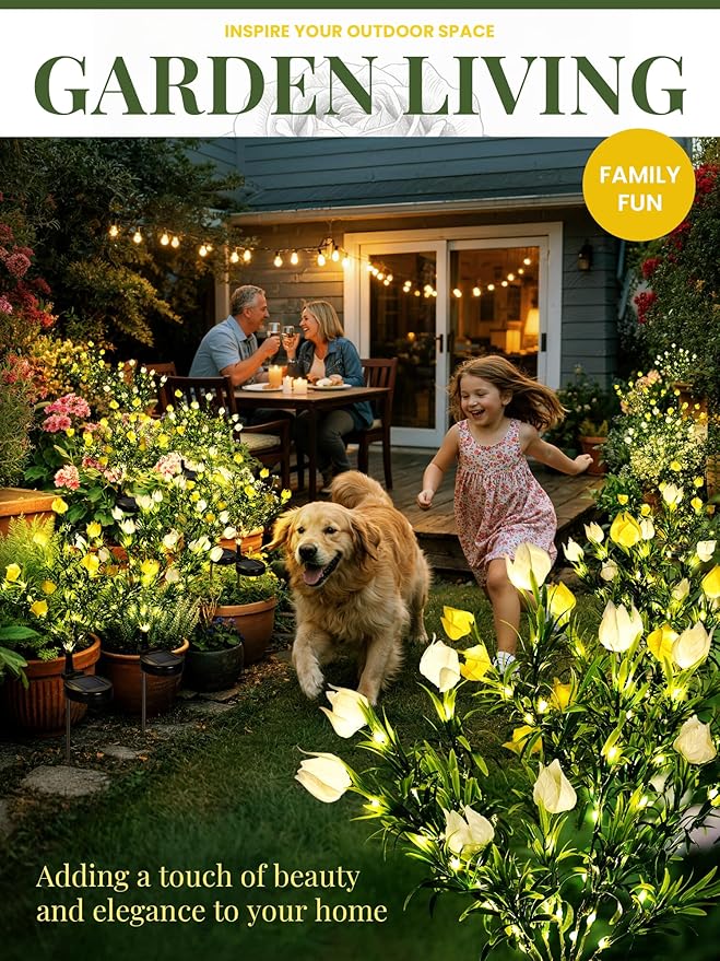 GIGALUMI Solar Garden Lights with Gardenias, LED Garden Decor Carefree Solar Flowers Outdoor Waterproof, Yard Decorations Outdoor, Allergy-Free, Everlasting Light up Flowers for Yard Patio (Set of 2)