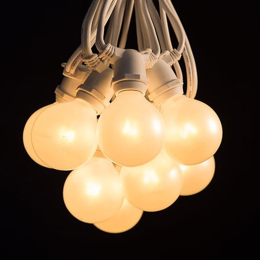 Hometown Evolution, Inc. 50 Foot C9 Commercial Exterior Globe String Lights with 40 G50 2 Inch White Satin Bulbs (White Wire) for Weatherproof Heavy Duty Vintage Outside Lighting