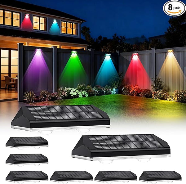 Solar Fence Lights Outdoor, 8 Modes Warm & RGB 6 Color Fence Lights Solar Powered for Outside, IP65 Waterproof, 60 | Lumora