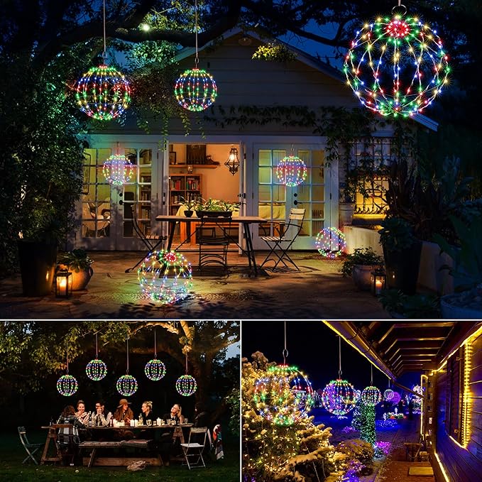 Joomer 2 Pack Christmas Ball Lights, 13IN & 11IN Foldable Metal Sphere Light, Connectable - Outdoor String Light | Lumora