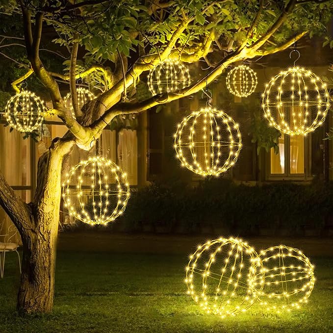 Joomer Battery Operated Ball Lights 2Pack, 13IN & 11IN 120 LED Foldable Metal Sphere Lights - Outdoor String Light | Lumora