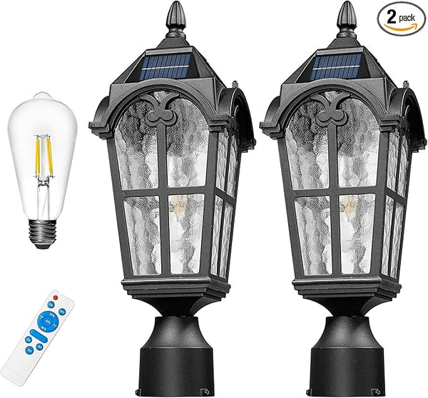 Emliviar 2 Pack Waterproof Solar Post Lamps in Black Finish for Pathway, 17.3'' Dusk to Dawn Garden Patio Post | Lumora