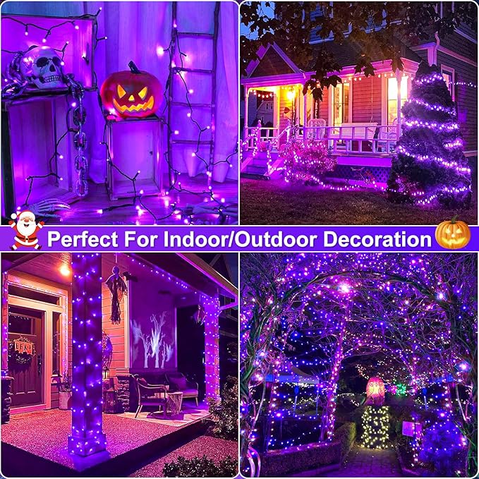 Purple Christmas Lights, 66FT 200 LED Christmas Lights Outdoor with 8 Modes Waterproof, Connectable String Light Indoor Green Wire for Tree Garden Patio Party Holiday Decorations