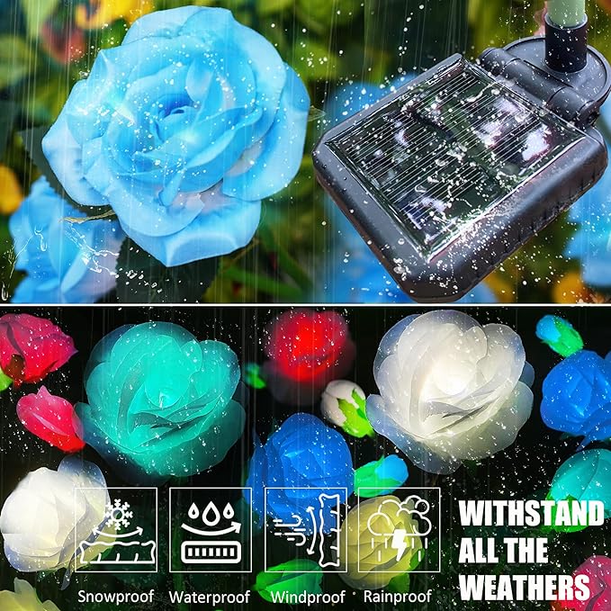 10 LED 7-Color Changing Solar Rose Flower Lights Garden Decorations Outdoor Waterproof Decorative Stake Lights for | Lumora