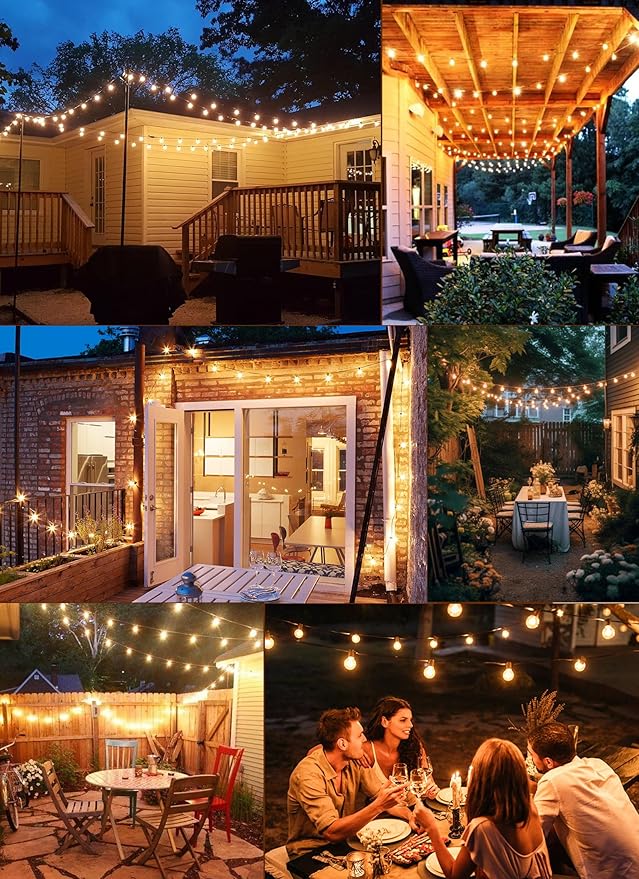 Brightown 209FT LED Outdoor String Lights - Patio Lights with 100 Shatterproof Clear Dimmable Edison Bulbs, Waterproof Connectable Hanging Lights for Outside Backyard Porch Party Christmas Decoration