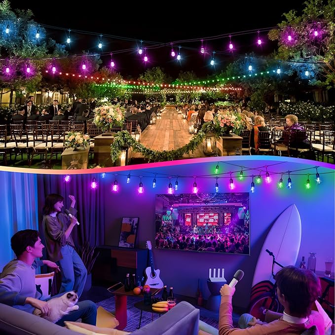 100FT(2x50FT) RGB Solar Outdoor String Lights with Remote, Multicolor&Warm White Dimmable Waterproof Patio Lights | Lumora