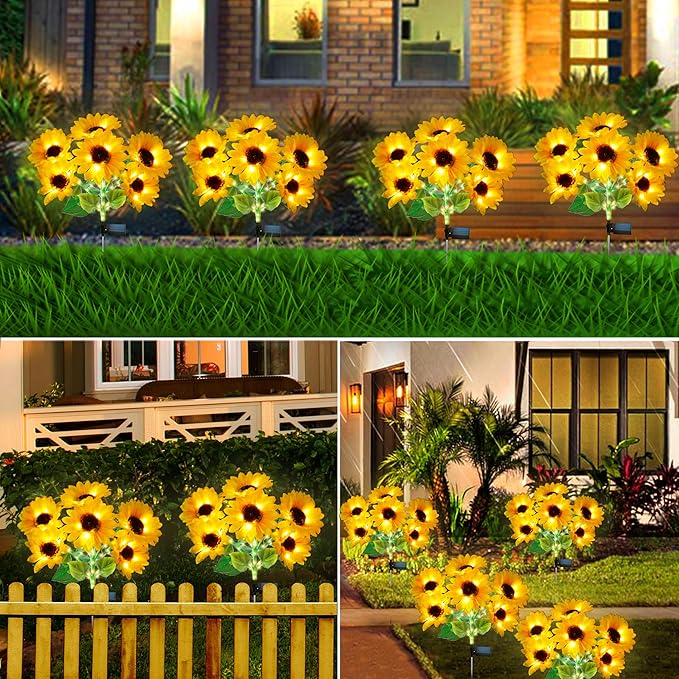 Solar Garden Lights - Solar Sunflower Outdoor Decorative Stake Lights Waterproof, Updated 60 LED Solar Flower | Lumora