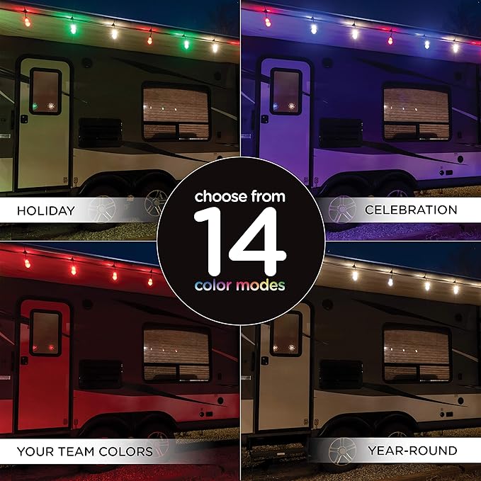 Enbrighten USB Color Changing String Lights with Solar Panel, 24ft Black Cord, 24 Acrylic Bulbs, Weatherproof | Lumora