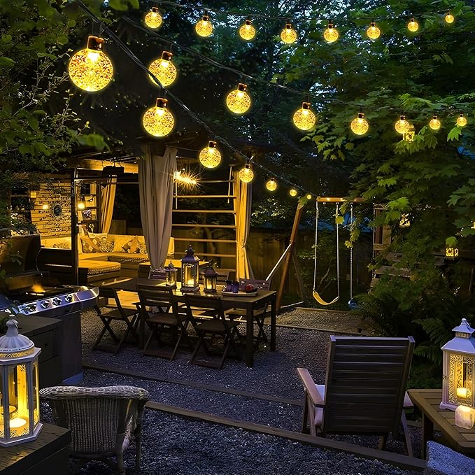 Joomer Solar Powered String Lights,39FT 60 LED Outdoor Solar String Lights Crystal Ball Lights 8 Modes Solar Globe Lights for Garden, Gazebo, Porch, Lawn, Patio, Tree Decor (Warm White)