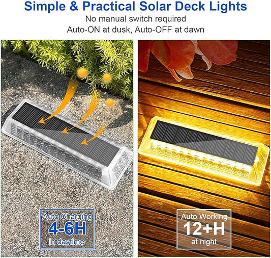 Lacasa Solar Deck Lights, Solar Light Outdoor Waterproof IP68, 8 Pack Solar Powered Pathway Yard Driveway Step Landscape Lights, LED Lighting 50LM for Garden Path Walkway Stair Patio, Warm White 2700K