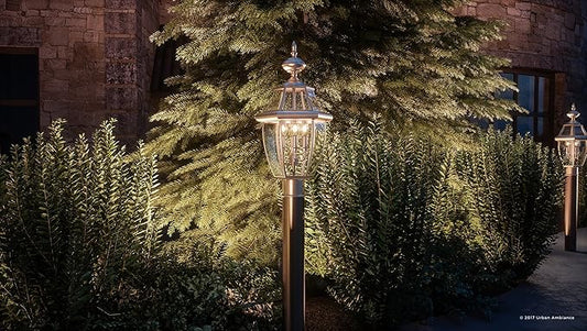 Urban Ambiance Luxury Colonial Outdoor Post Light, Large Size: 23" H x 12.5" W, with Tudor Style Elements, Versatile Design, Classy Aged Silver Finish and Beveled Glass, UQL1151