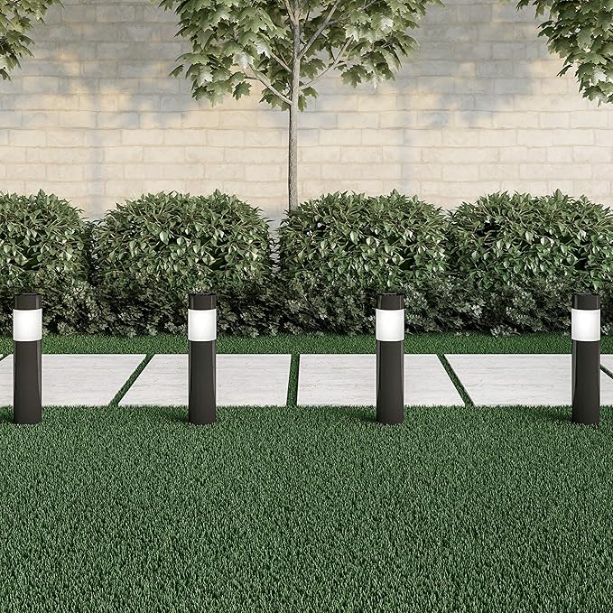 Pure Garden Solar Lights Outdoor Waterproof 6-Pack - 15†Stainless Steel Bollard Solar Pathway Lights - Stake Outdoor LED Lighting for Yard, Drive, Path or Landscape Lighting (Black)
