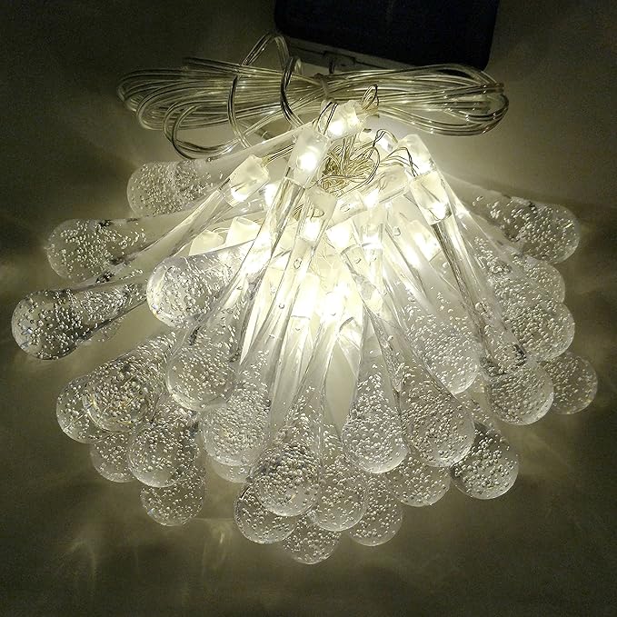 Hometown Evolution, Inc. Solar Powered Water Drop String Lights - 30 LED Warm White, 8 Modes, Outdoor Waterproof | Lumora