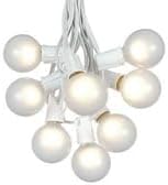 G50 Patio String Lights with 25 Frosted White Globe Bulbs – Wedding Outdoor String Lights – Market Bistro Café Hanging String Lights – Patio Garden Umbrella Globe Lights - White Wire - 25 Feet