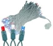 Novelty Lights 50ft 100 LED Red/Pure White/Blue Christmas Lights Outdoor/Indoor, 6" Spacing, Green Wire String Lights for Festive Xmas Lighting, IP55, UL Listed, Dimmable, Connectable