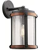 Kichler Lighting Barrington Distressed Black and Wood Outdoor Wall Light, 16" H