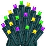 Novelty Lights 50ft 100 LED Yellow/Purple/Green Mardi Gras Lights Outdoor/Indoor, 6" Spacing, Green Wire String Lights for Festive Xmas Lighting, IP55, UL Listed, Dimmable, Connectable
