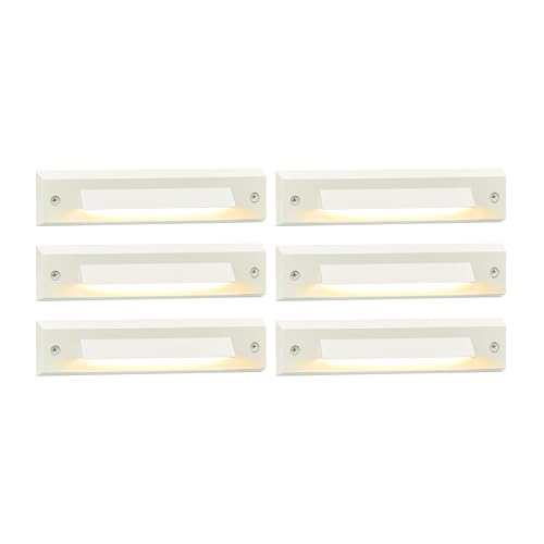6-Pack Low Voltage 12V AC/DC LED Linear Step Lights, 2W Landscape Lighting, Outdoor Waterproof Accent Lighting Fixtures, Die-cast Aluminum with Classic White Powder Coated Finish