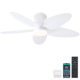 Surtime Palm Leaf Ceiling Fans with Lights-42 Tropical Ceiling Fan with Light and Remote/APP Control,Flush Mount Low Profile White Ceiling Fans for Bedroom,Indoor/Outdoor Patio Use