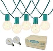 Novelty Lights 100 Feet G40 LED Patio String Light Set with 67 Bulbs, Warm White, Weather Resistant and Shatterproof Replaceable Plastic Globe Bulbs, Green Wire