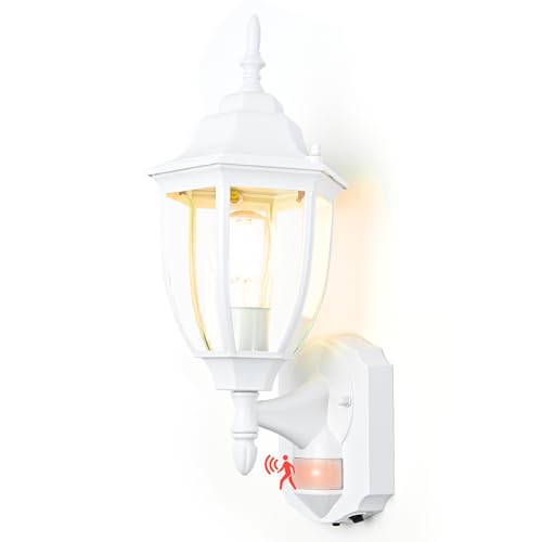 Porch Lights Outdoor Motion Sensor Wall Sconce Anti-Rust Aluminum, Exterior Outdoor Wall Lights Dusk to Dawn Porch Light Fixture Wall Mount for House Outside Patio White