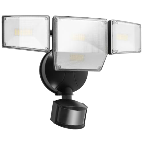 85W 10000LM Motion Sensor Outdoor Lights, 4-Head Super Bright LED Security Light, 5000K Daylight, IP65 Waterproof Hardwired Motion Detector Flood Lights Outdoor for Garage, Yard (Black)