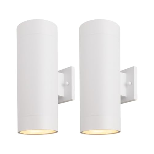 mirrea 14" Modern Outdoor Porch Light in 2 Lights, Matte White, 2 Pack