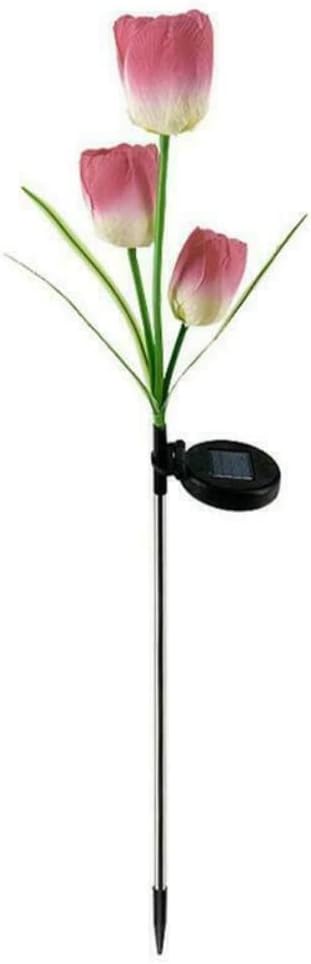 anso LED Solar Light Simulation Tulip Lawn Stake Lamps Outdoor Decor Garden DIY Path Light (Light Red)