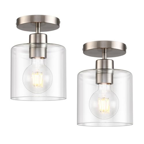 Brushed Nickel Semi Flush Mount Ceiling Light,Modern Ceiling Light Fixture for Closet Hallway Entryway Fixture Brushed Nickel Finish 2 Pack Dimmable