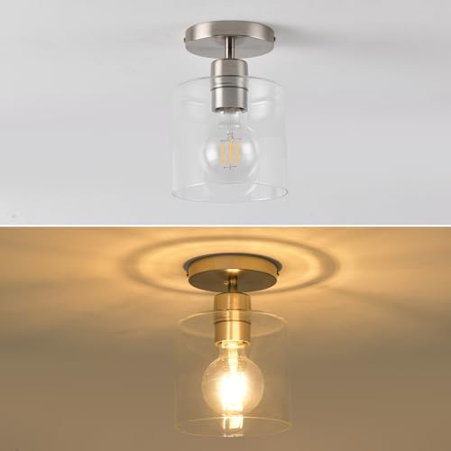 Brushed Nickel Semi Flush Mount Ceiling Light,Modern Ceiling Light Fixture for Closet Hallway Entryway Fixture Brushed Nickel Finish 2 Pack Dimmable