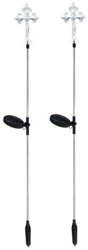 Set of 2 Cross Solar Garden Yard Landscape Path Stick LED Lights
