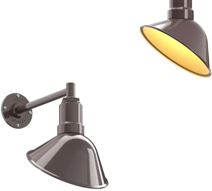 Steel Lighting Co. Venice Store Sign Light | for Outdoor Restaurant Accent Wall | 9 inch Dome | 11" Straight Arm | Made in America | Dark Bronze Exterior/Brass Interior