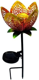 1 Pack Outdoor Solar Tulip Light, Crackle Globe Glass Metal Flower Decorations Lights for Lawn Ornaments, LED Lotus | Lumora