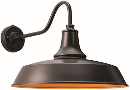 VAXCEL Dorado 14 in. H 1-Light Dark Bronze and Light Gold Dusk to Dawn Sensor Farmhouse Outdoor Wall Sconce, Gooseneck Steel Shade, Dark Sky Compliant for Exterior Porch Patio Front Door or Garage