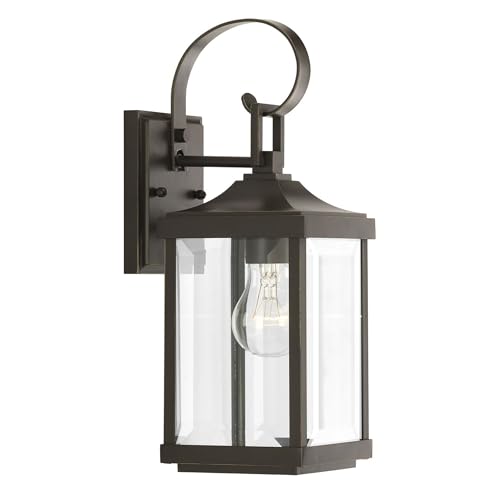 Progress Lighting Gibbes Street Collection 1-Light Clear Beveled Glass New Traditional Outdoor Small Wall Lantern Light Antique Bronze
