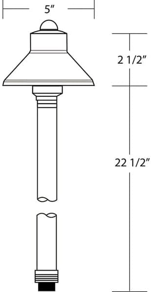 VOLT Flat Hat 12V Black Brass Path Light (5" Shade, 25" Tall) with 3W 2700K Warm White G4 LED Bulb for Low Voltage Landscape Lighting on Outdoor Pathway, Walkway, Garden, Driveway or Patio