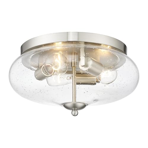 Darkaway Large Ceiling Light Fixtures 3-Ight Flush Mount Indoor Outdoor Ceiling Light with Seeded Glass Shade for Hallway Kitchen Bedroom Porch Living Room Dining Room Nickel Finish