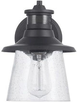 Globe Electric 32982 1-Light Motion Sensor Wall Sconce, Outdoor, Matte Black, Clear Seeded Glass Shade, 150 | Lumora