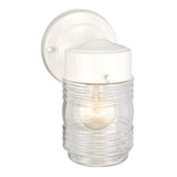 Design House Jelly Jar 1-Light Outdoor Wall Lantern, White Finish, Clear Ribbed Glass, Wet Rated Exterior Porch Light for Patio, Garage, Entryway, Front Door, and Deck, 500181