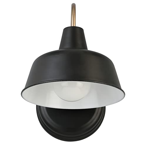 Design House Mason Farmhouse Gooseneck Barn Light, Outdoor Exterior Porch or Patio Wall Light Fixture, Black and Gold, 8 Inch Diameter, 1-Pack, 588285