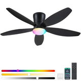 Surtime Flush Mount RGB Ceiling Fans with Lights-48 Low Profile Ceiling Fan with Light and Remote/APP Control,DC Reversible,LED Dimmable Blakc Ceiling Fans for Bedroom,Indoor/Outdoor Patio Use