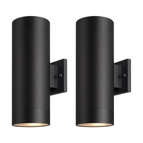 mirrea 14" Modern Outdoor Porch Light in 2 Lights, Matte Black, 2 Pack
