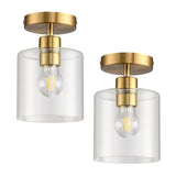 Brass Semi Flush Mount Ceiling Light,Gold Modern Fixture for Closet Hallway Entryway Light Fixture Ceiling Brass Finish 2 Pack