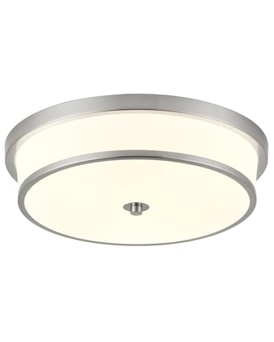 16 inch Flush Mount Ceiling Light, 3-Light Close to Ceiling Light Fixtures with Brushed Nickel Finish for Livingroom Bedroom Kitchen Diningroom