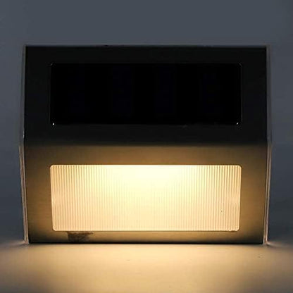 Walfront Solar Step Lights, LED Outdoor Stair Lights, Stainless Steel, Warm White, IP65 Waterproof, 4 LED, for Fence, Patio, Yard, Walkway