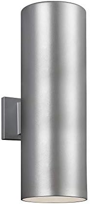 Sea Gull Lighting Generation 8313902-753 Transitional Two Light Wall Lantern from Seagull-Outdoor Cylinders Collection in Pewter, Silver Finish, Large, Painted Brushed Nickel