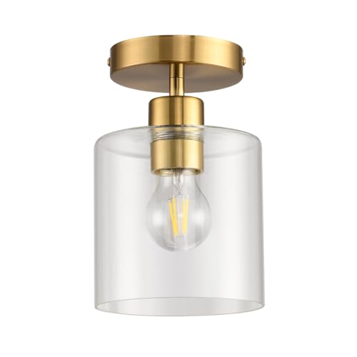Modern Brass Semi Flush Mount Light Fixture for Entryway & Hallway, Gold Finish