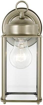 Generation Lighting 8593-965 New Castle Clear Glass Outdoor Wall Sconce Lighting Fixture, 1-Light 75 Watt, 10" H x 5" W, Antique Brushed Nickel